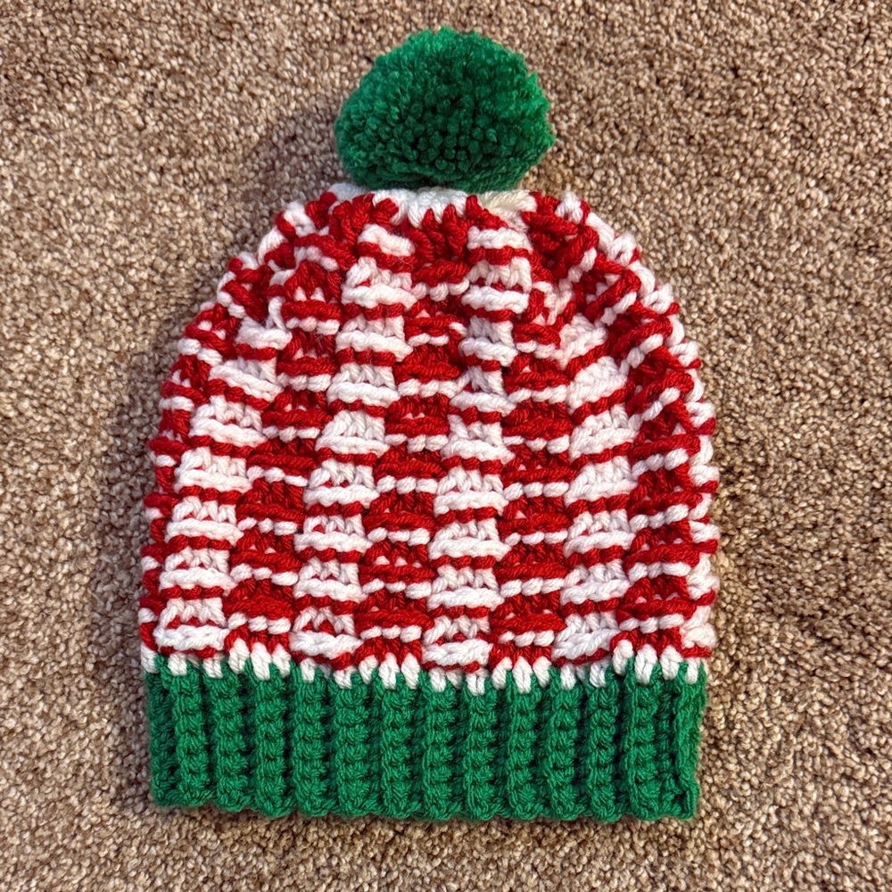 Festive Red, White, and Green Kids Knit Beanie